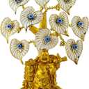 Blue Evil Eye Money Tree with Painted Golden Buddha Statue White Artificial Flowers Home Office Protection Decoration Feng Shui Ornament