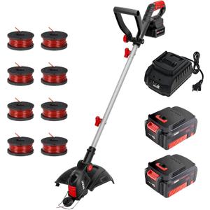 MZK 20V 12'' Cordless String Trimmer, Auto Line Feed Weed Trimmer, Lawn and Garden Edger Comes with 8 Replacement Spools, 2 * 4AH Battery and Charger Included, ST12D07Y