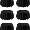 Black Round Table Cloth - 6 Pack, 120" Washable Polyester Tablecloth for Round Tables, Wrinkle-Resistant Table Cover for Weddings & Parties