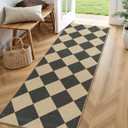 Lessymo Kitchen Runner Rug 2x6, Checkered Jute Rug Washable Non Slip for Entryway Hallway, Farmhouse Diamond Bedside Rugs Indoor Outdoor Carpets for Patio Porch, Black/Beige (Black/Checkerboard-1)