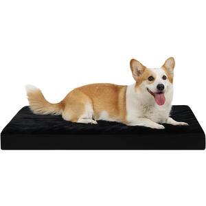 KSIIA Orthopedic Dog Bed Crate Waterproof Pet Mats for Small Dogs Deluxe Plush Washable Pet Bed with Egg Crate Foam & Removable Cover, 23 x 17 Inch, Black
