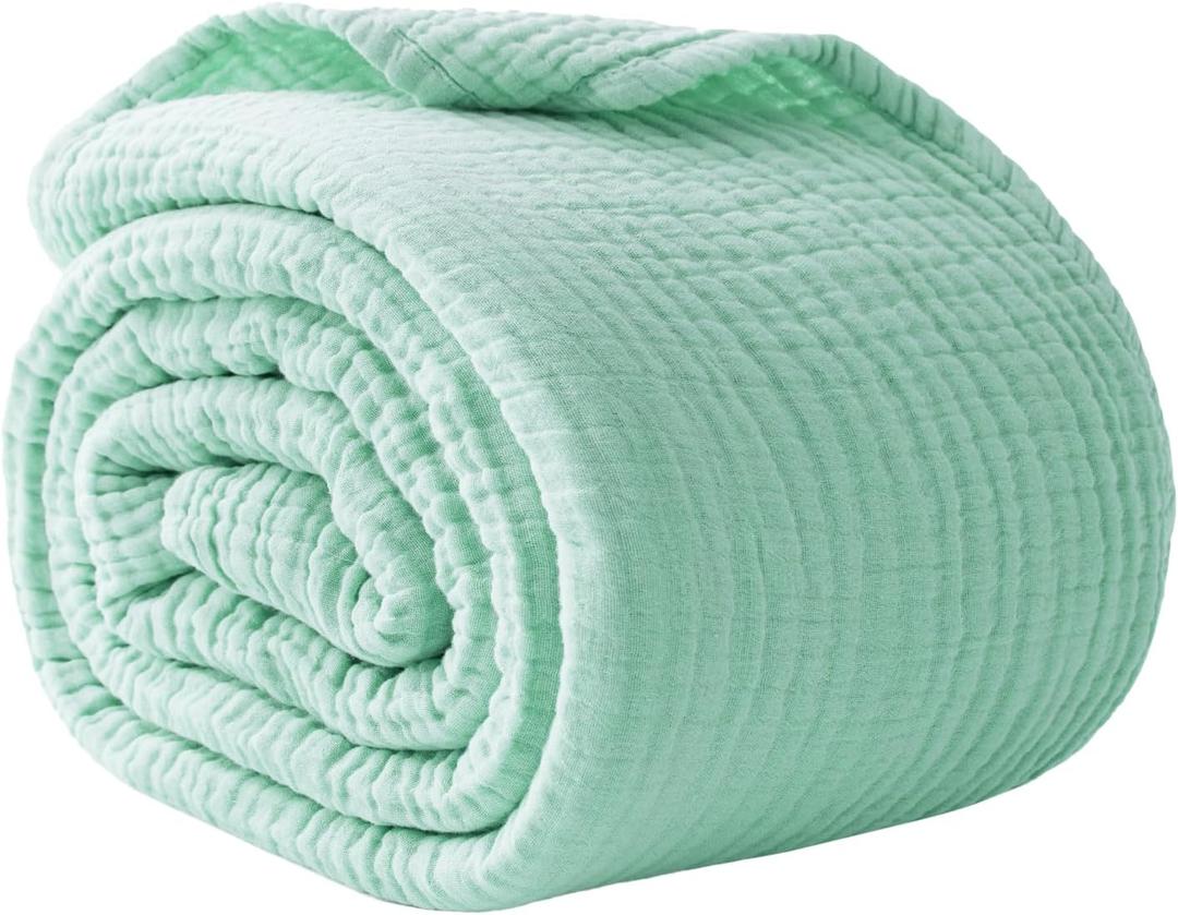 100% Cotton Muslin Blanket Large 50" x 70", Breathable and Lightweight Cotton Throw Blanket for Bed and Couch, Soft Cooling Summer Gauze Blanket for Adults All Season, Mint