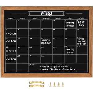 Calendar Chalkboard, 13" * 17", Magnetic Surface Rustic Brown Solid Pine Wood Frame Chalk Board for Planning/School Timetable/Memo, Hanging Board for Office, School and Home(YLHB-QZ-3343)