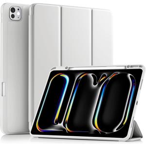 Akkerds Compatible with iPad Pro 13 Inch Case (M5/M4) 2025/2024, for iPad 13 Pro Case with Pencil Holder, Slim Trifold Stand Protective Cover with Soft TPU Back, Auto Wake/Sleep (LightGray)
