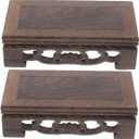 2Pcs Wooden Storage Rack for Bonsai Ornament Display Stand Square Pedestal Risers for Home Decor and Plant Display Exquisite Carving Design