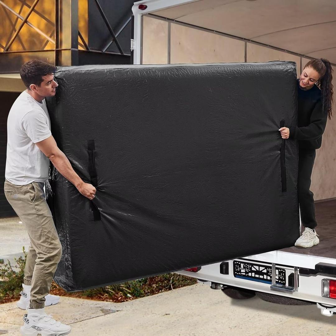 Mattress Bags for Moving, BETU Mattress Protector Waterproof Mattress Cover Queen Size Storage Bags with 8 Heavy-Duty Handles and Zipper for Bed Extra Thick Large Reusable (82"x62"x15" Black)