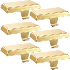 Sunshane Christmas Stocking Holders Mantel Stocking Hanger Hooks Fireplace Mantle Metal Hang Bases for Xmas Party Decorations (Gold, 6)