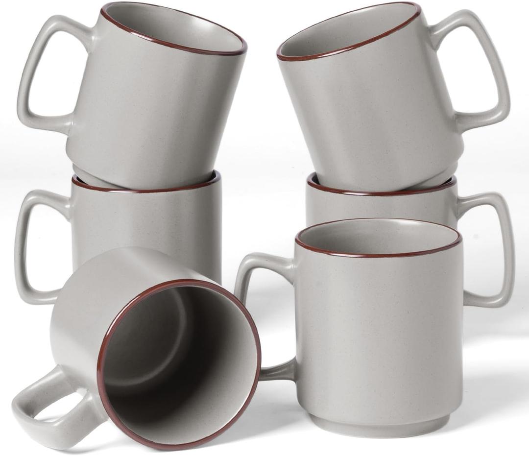 famiware Coffee Mugs Set of 6, Nebula 14oz Coffee Mugs, Ceramic Cup Set with Handle for Latte, Tea, Milk, Cappuccino, Cocoa, Light Gray