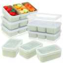 Honeydak 4 Sets Snack Boxes with 3 Removable Compartments Food Storage Containers Reusable Snack Boxes with Lids, Stackable Meal Prep Containers for Fridge Candy Microwave Dishwasher Travel (Green)