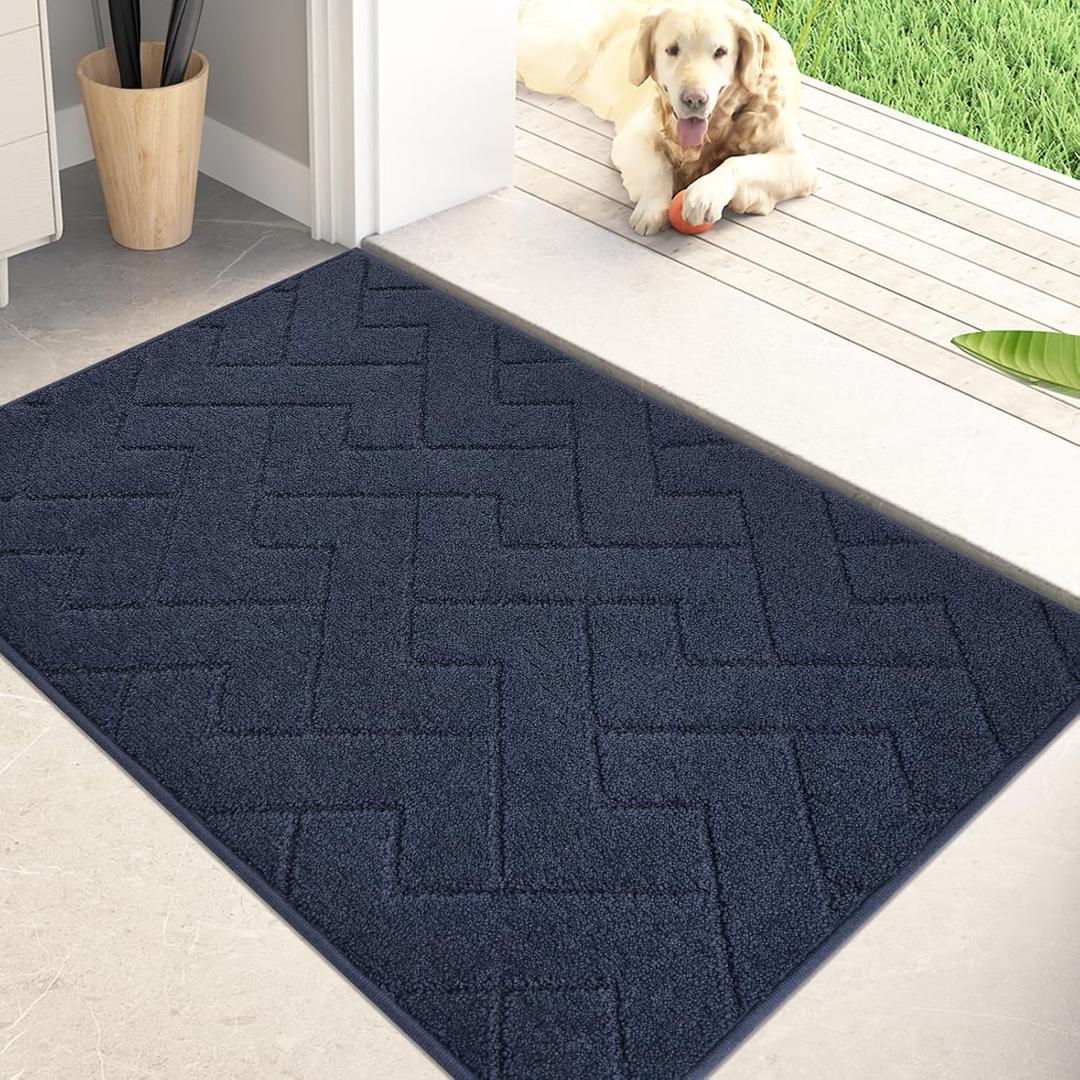 PURRUGS Dirt Trapping Door Mat 20" x 31.5", Non-Slip Machine Washable Entry Rug, Shoe Scraper, Dog Doormat, Super Absorbent Welcome Mat for Front & Back Door, Muddy Wet Shoes & Paws, Navy Blue