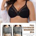 Minimizer Bras for Women Lifting Full Coverage Underwire Lace Bras Plus Size Unlined Breathable Bra for Heavy Breast (Black, 36I)
