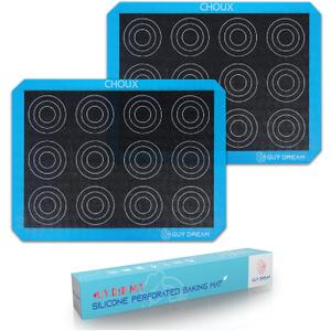 GUY DREAM Perforated Silicone Baking Mat 11-4/5" x 15-3/4" - 2PCs Choux Mat for Baking Cookie - Steaming Mesh For Half Size Cooking Sheet
