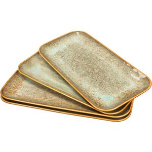 Ceramic Dinner Plates Dish Set, Set of 4, Microwave Oven and Dishwasher Safe,Scratch Resistant, Dinnerware Kitchen Porcelain Serving Dishes Brown glaze change, 12.4 Inch Rectangle plate (Rectangle Brown Reactive glaze)