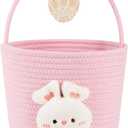 OIAHOMY Gift Basket with Handle, 9.8" x 7.9" x 7.9", Personalized Baby Basket for Kids, Woven Rope Gift Empty for Toys, Baby Treasure Hunt Baskets with Wooden Card for Boys and Girls - Pink