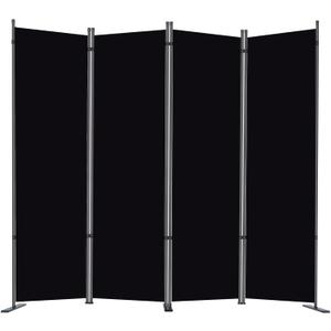 RANTILA 4 Panel Room Divider, 6 FT Folding Privacy Screen with Wide Feet, Freestanding Partition for Room Separation, Portable Room Divider Panel, 89" W x 71" H, Black