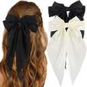 Big Silky Satin Hair Bows 2pcs 3pcs 6pcs Pack for Women Hair Ribbons Oversized Long Tail White Black Pink Multicolor Large Hair Barrettes Metal Clips Bowknot Aesthetic Accessories DX Grandway