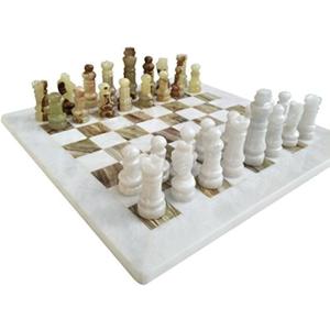 Handmade Staunton White and Green Onyx Marble Chess Board Game Set - Best Board Games for Home Décor Gifts - Suitable for Table Décor - Non Go Board Game - Non Checker Board Game