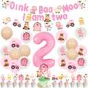 Pink Farm 2nd Birthday Decorations for Girls - Oink Baa Moo Im Two Farm Animal Theme Birthday Party Supplies with Banner Garland Balloons Cake Toppers Cupcake Toppers