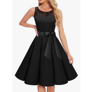 Bbonlinedress Women's 1950s Vintage Rockabilly Swing Dress Lace Cocktail Prom Party Wedding Guest Dress (2XL, Black)