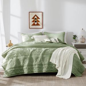 WDCOZY Boho Sage Green Oversized California Cal King Size Quilt Bedding Sets with 2 Pillow Shams, Farmhouse Lightweight Soft Bedspread Coverlet for All Season, 116x106 inches
