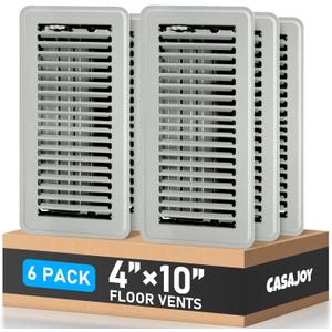6 Pack Floor Vents Floor Registers 4x10 inch, Heavy Duty Floor Air Vent Covers for Home Floor Sidewall, Rust Proof Finish Registers Grilles & Vents(Gray)