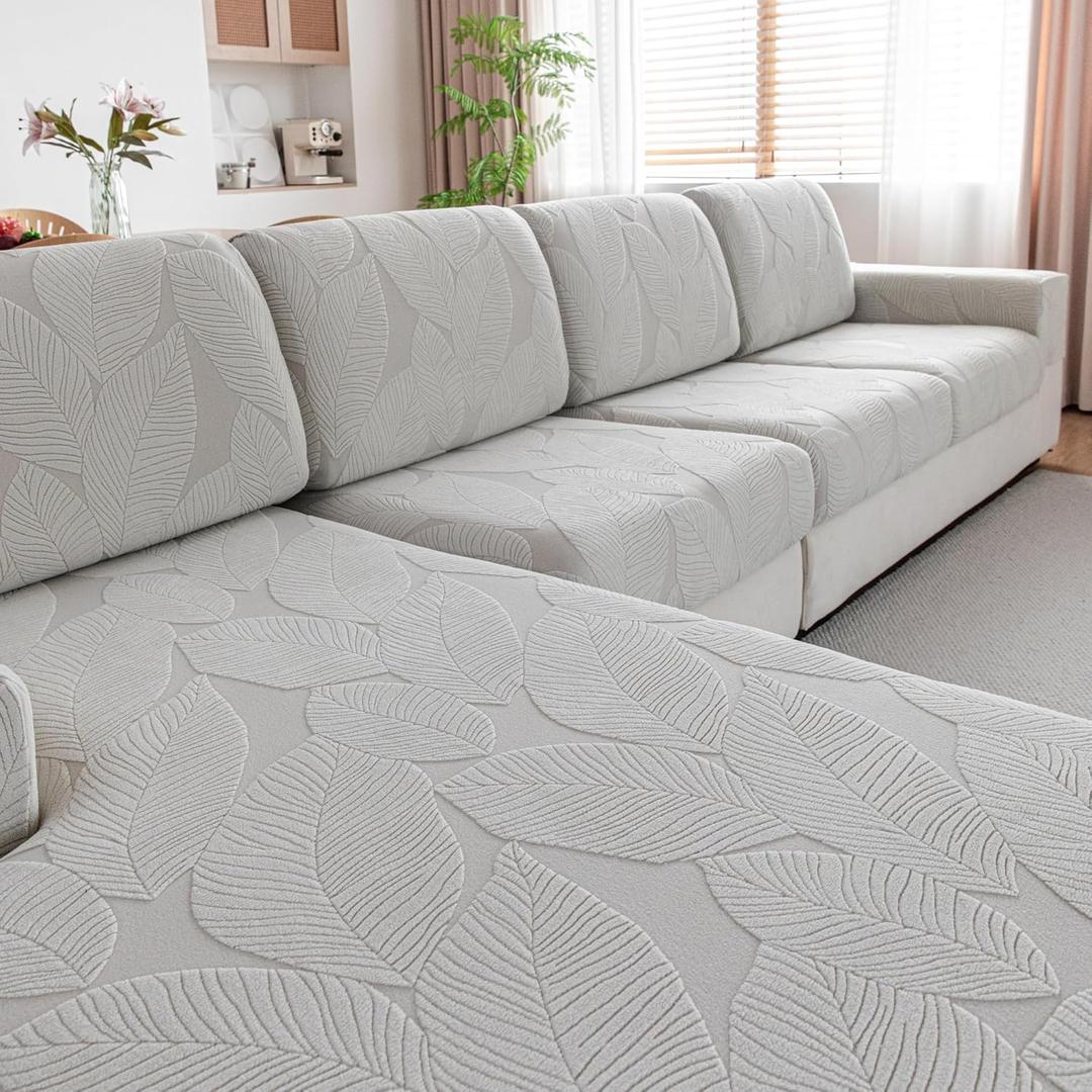 Couch Covers for Sectional Sofa, Washable Stretch Soft Sofa Cushion Covers L Shape Sofa Slipcovers Anti Slip Furniture Decor Protector for Pets (1PC Large Sofa Cover,Light Gray)