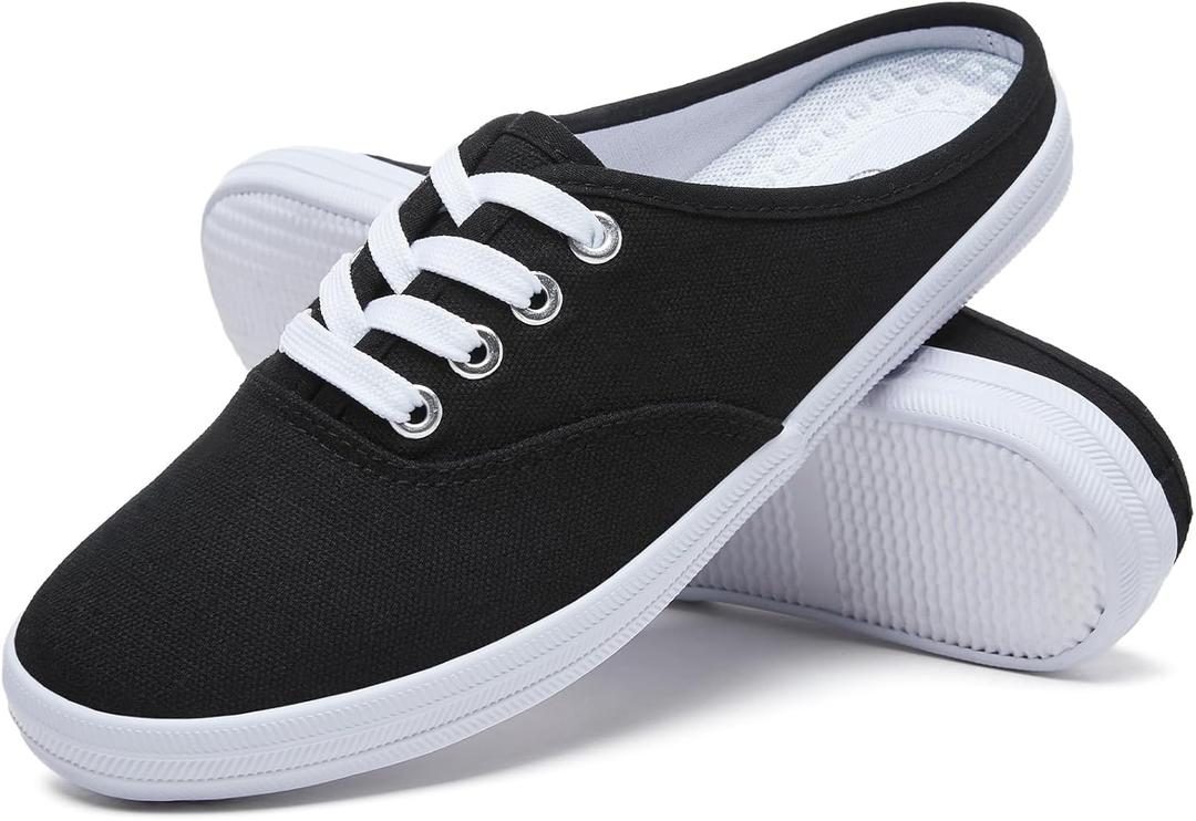TUOPIN Women's White Slip-On Canvas Loafers Shoes Comfortable Lightweight Mules,Breathable Casual Walking Shoes for Everyday Wear (Black) 7.5