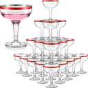 Zopeal 50 Pcs Valentines Plastic Martini Glasses Bulk 5 oz Red Disposable Margarita Cocktail Champagne Tower Coupe Glasses Unbreakable Stackable Wine Cups with Stem for Wedding Party Favors
