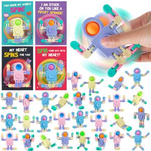 FELTOM 28 Packs Valentines Day Gifts for Kids, Valentines Day Cards with Wacky Tracks Fidget Spinners for Kids Classroom Exchange, Prize, Valentine's Party Favors for Boys, Girls