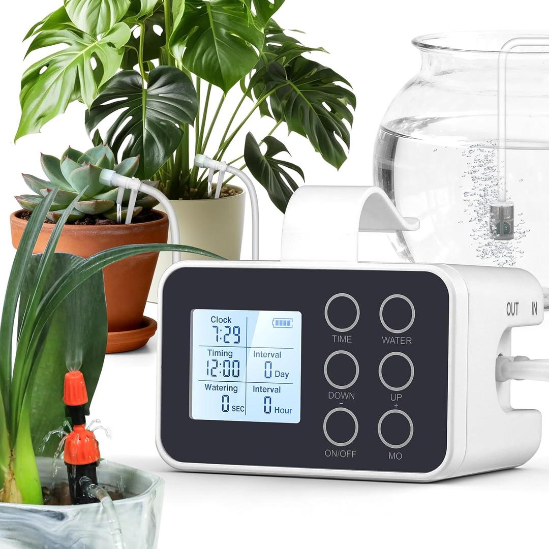 BAOSHISHAN Automatic Plant Waterer Indoor with Upgraded 2-in-1 Spray&Drip Emitter, Vacation Plant Watering Device with Programmable Timer, Indoor Plant Watering System for 15 Plants, Balcony Patio Use
