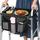 Walker Tray for Folding Walker, Trays for Walkers for Seniors Detachable with Cup Holder,Walker Trays for Rolling Folding Walker,Walker Accessories for Elderly (Black with Baffles)
