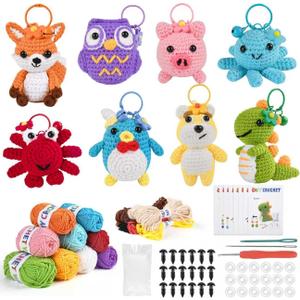 8Pcs Crochet Kit for Beginners, 2026 Great Christmas Gift for Crochet Lovers, DIY Craft for Adults and Kids, Crocheting Animal Kits with Step by Step Videos, Yarn, Crochet Hook, Birthday Holiday Gift