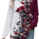 Zeagoo Women's Casual Long Sleeve Shirts Crew Neck Round Hem Loose T-Shirts Tunic Tops with Thumb Holes. Size Large, Burgundy/White