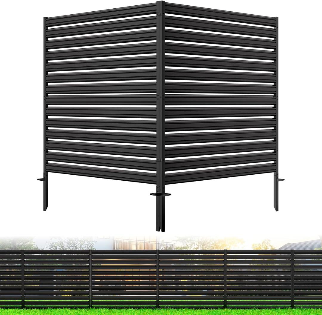 2 Panels No-Dig Metal Privacy Fence Screen, 48" H 48" W Outdoor Air Conditioner Fence, Rustproof AC Unit Cover to Hide Trash Bins, Pool Equipment Enclosure, Decorative Garden, Patio & Backyard
