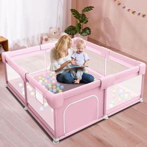 Baby Playpen for Babies and Toddlers Baby Fence Play Yards for Indoor & Outdoor with Breathable Mesh Anti-Fall (Pink (50"X50")