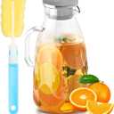 SUSTEAS 3 Liter 101 oz Glass Pitcher with Lid and Nozzle, Cold/Hot Water Glass Water Bottle, Ice Tea Water Jar for Refrigerator, Large Water Jar for Juice, Milk, Coffee or Homemade Drinks,Vase (Clear)