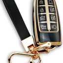 Compatible with Genesis Key Fob Cover, Gold Keychains, for G80 GV80 GV70 G90 2021 2022 2023 6 8 Buttons TPU Genesis Accessories Car Key Case Shell (Black)