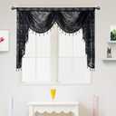 Black Lace Swag Valance for Kitchen Windows Embroidered Beaded Swag Waterfall Valances with Tassels Trims for Living Room Bedroom Rod Pocket 1 Panel (W59 Inch, Black)