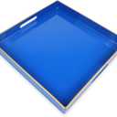 Spsyrine Blue Decorative Tray for Living Room, Square Modern Plastic Coffee Serving Table Tray for Ottoman Bathroom Kitchen,13"*13"