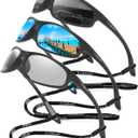 FAGUMA Polarized Sports Sunglasses For Men Cycling Driving Fishing UV400 Protection (B05 Black+Blue+Transparent Gray)