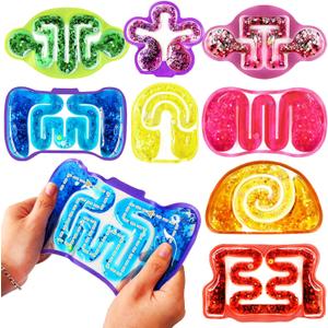 8 Pack Squeeze Fidget Toys for Kids, Squishy Sensory Tube with Maze Bead, Colorful Goo, Glitter Sequins, Stress Anxiety Relief Calming Toys for Easter Basket Stuffers Classroom Prizes