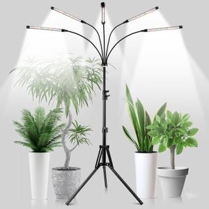 Garpsen Grow Lights for Indoor Plants, 5 Heads Full Spectrum Grow Light with Adjustable Tripod Stand, 100PCS LEDs Plant Light for Indoor Plants with 6/12/16H Timer and 3 Light Modes(No Clip)