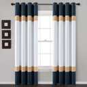 Lush Decor Alexander Color Block Light Filtering Window Curtain Panel Pair, 52"W x 84"L, Navy & Gold
