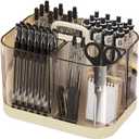 Stackable Caddy Organizer with Handle, Transparent Portable Desk Caddy for Art Craft Supplies, Office, Stationery, Pen Pencil Holder, Kitchen, Utensil, Makeup Organizer (Beige)