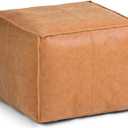 SIMPLIHOME Brody 18-inch Wide Square Pouf in Distressed Brown Vegan Faux Leather, Boho-Style Ottoman, Footstool or Extra Seating for Living Room, Assembled