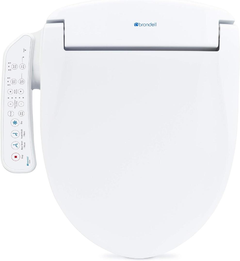 Brondell SE400-RW Swash SE400 Electric Bidet Toilet Heated Seat, Oscillating Stainless Steel Nozzle, Warm Air Dryer, Night Light, Gentle Close Lid, White Side Arm Control, Round