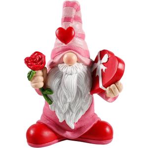 7.1"x5.1" Larger Valentines Day Gnome - Valentine's Day Decor Gifts Pink Resin Gnomes for Home Table Ornaments Sweet Valentines Day Gifts for Him Her