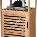 WHOLE HOUSEWARES Bamboo Storage Cabinet  Freestanding Organizer with Doors and Multi-Tier & Purpose Shelf for Bathroom, Bedroom, Kitchen, Entryway | 34x14x13Inch