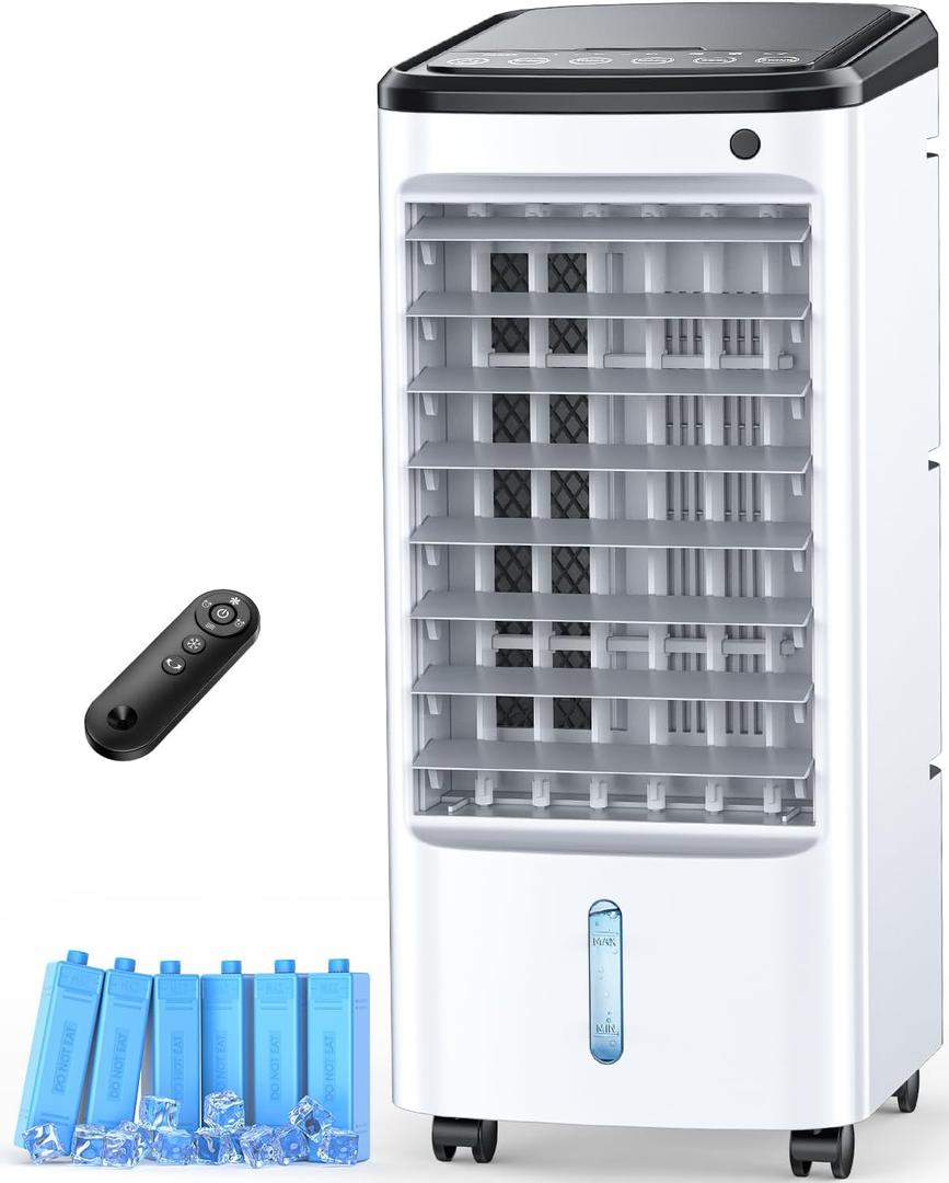 FANCOLE Windowless Portable Air Conditioners with 6 Ice Packs, 12H Smart Timer for Auto-off, 26Ft Remote, Top Fill Dual Tank, 3 Speeds Evaporative Air Cooler, 70Auto Swing Swamp Cooler Air Conditioner