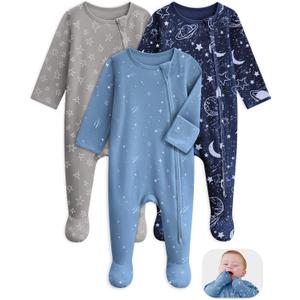 Unnivoll Baby Pajamas 100% Cotton Baby Sleepers for Newborn 0-3 3-6 6-9 Months 3Pcs Footie Pajamas Baby Boys Girls Clothes, 3-6 Months